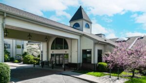 The Terrace Retirement Community entrance in Columbia, MO during spring